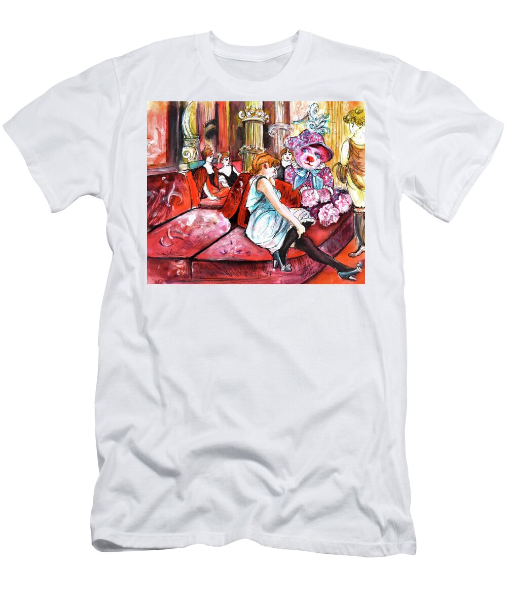 Truffle Mcfurry T-Shirt featuring the painting Bearnadette In The Salon Rue Des Moulins In Paris by Miki De Goodaboom