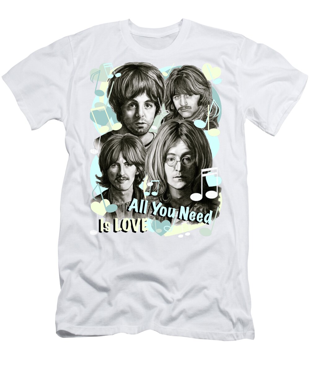 The Beatles T-Shirt featuring the mixed media Beatles all you need is love by Gittas Art