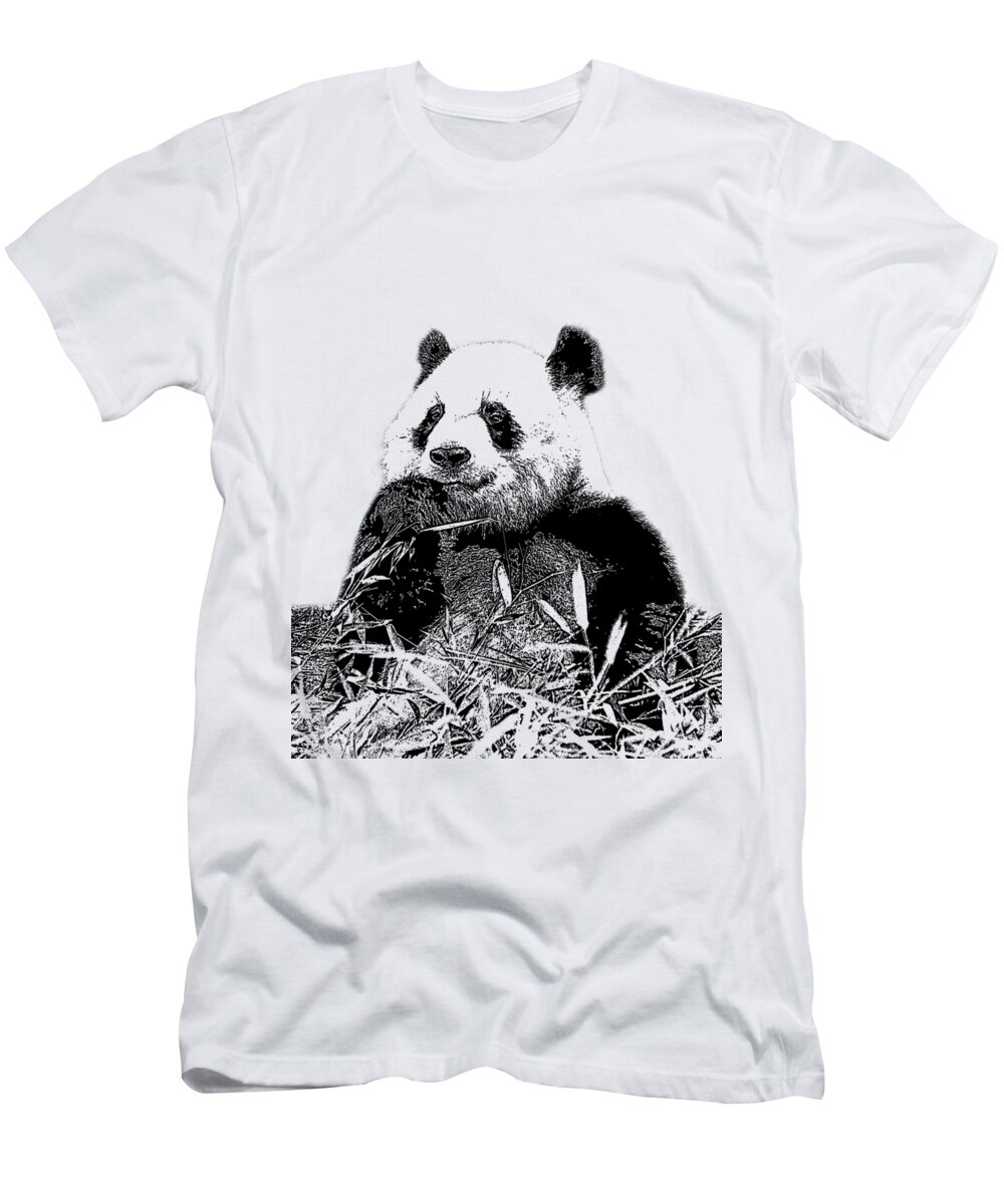 Animal T-Shirt featuring the photograph Beautiful Panda Eating Bamboo by Greg Noblin