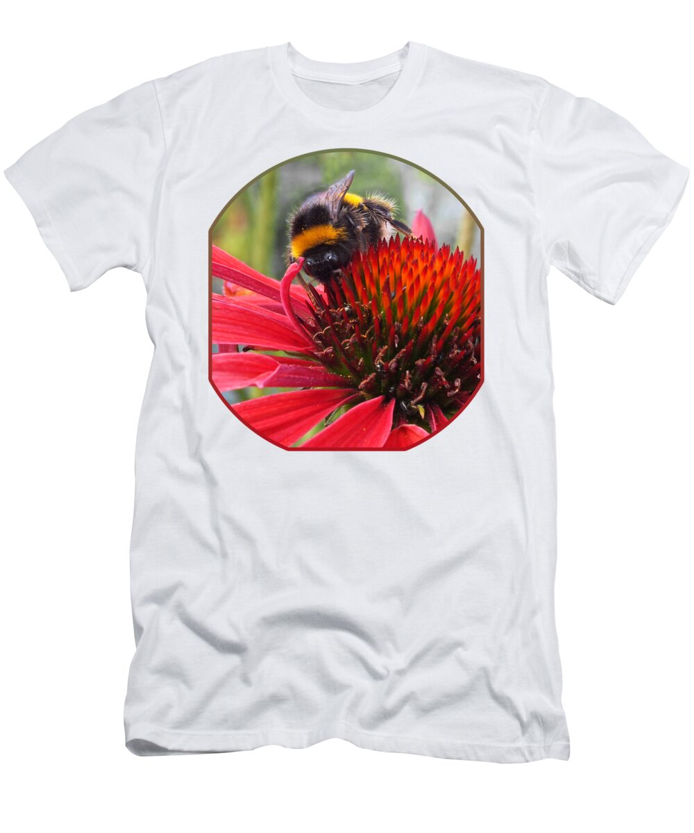Bee T-Shirt featuring the photograph Bee on Red Coneflower Vertical by Gill Billington
