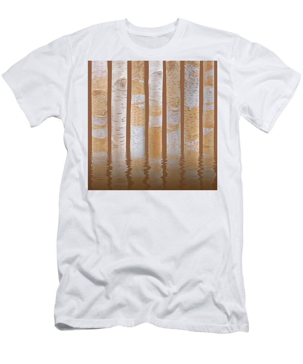 Birch Trees T-Shirt featuring the photograph Birch Tree Abstract Reflections on Brown by Gill Billington