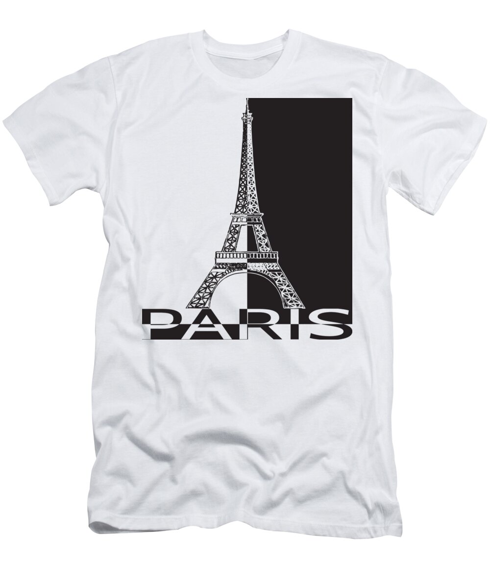 Eiffel Tower T-Shirt featuring the digital art Black and white Eiffel Tower by Yurii Perepadia