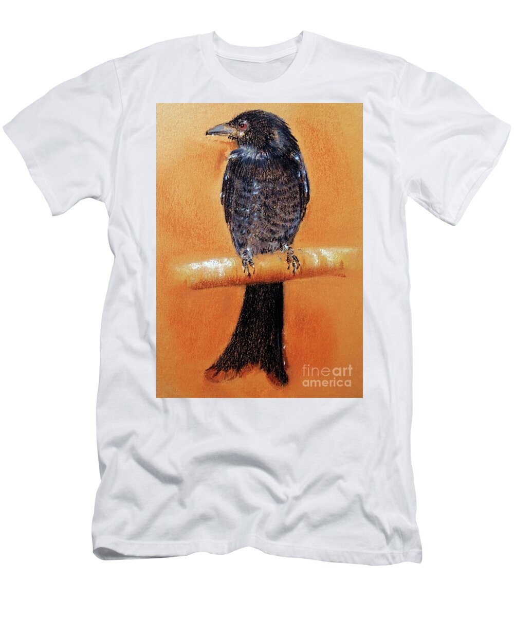 Bird T-Shirt featuring the painting Black Drongo by Jasna Dragun