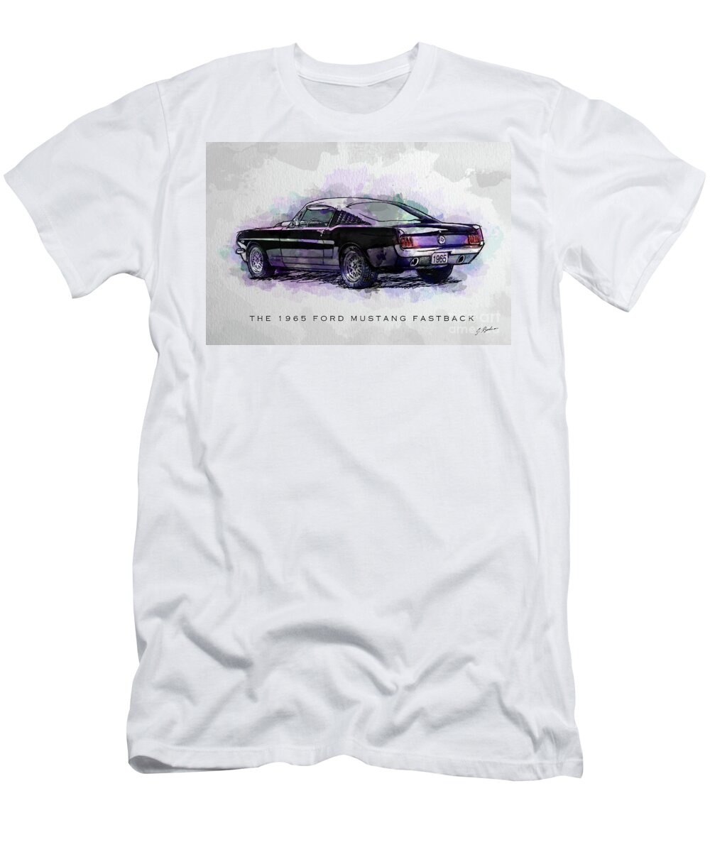 Ford Mustang T-Shirt featuring the digital art Black Stallion 1965 Ford Mustang Fastback by Gary Bodnar