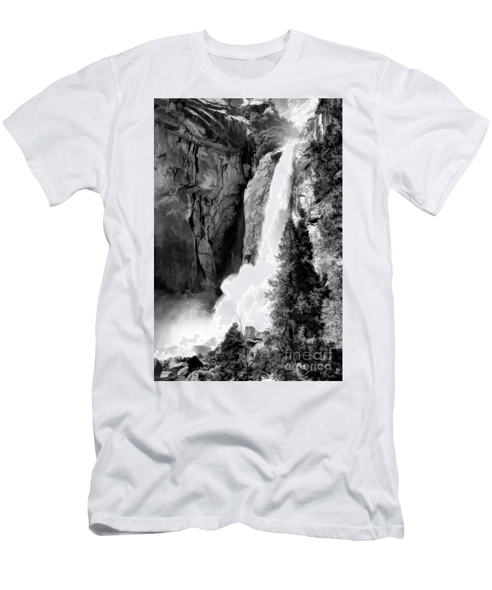 Yosemite T-Shirt featuring the photograph Black Wht Falls Yosemite California by Chuck Kuhn