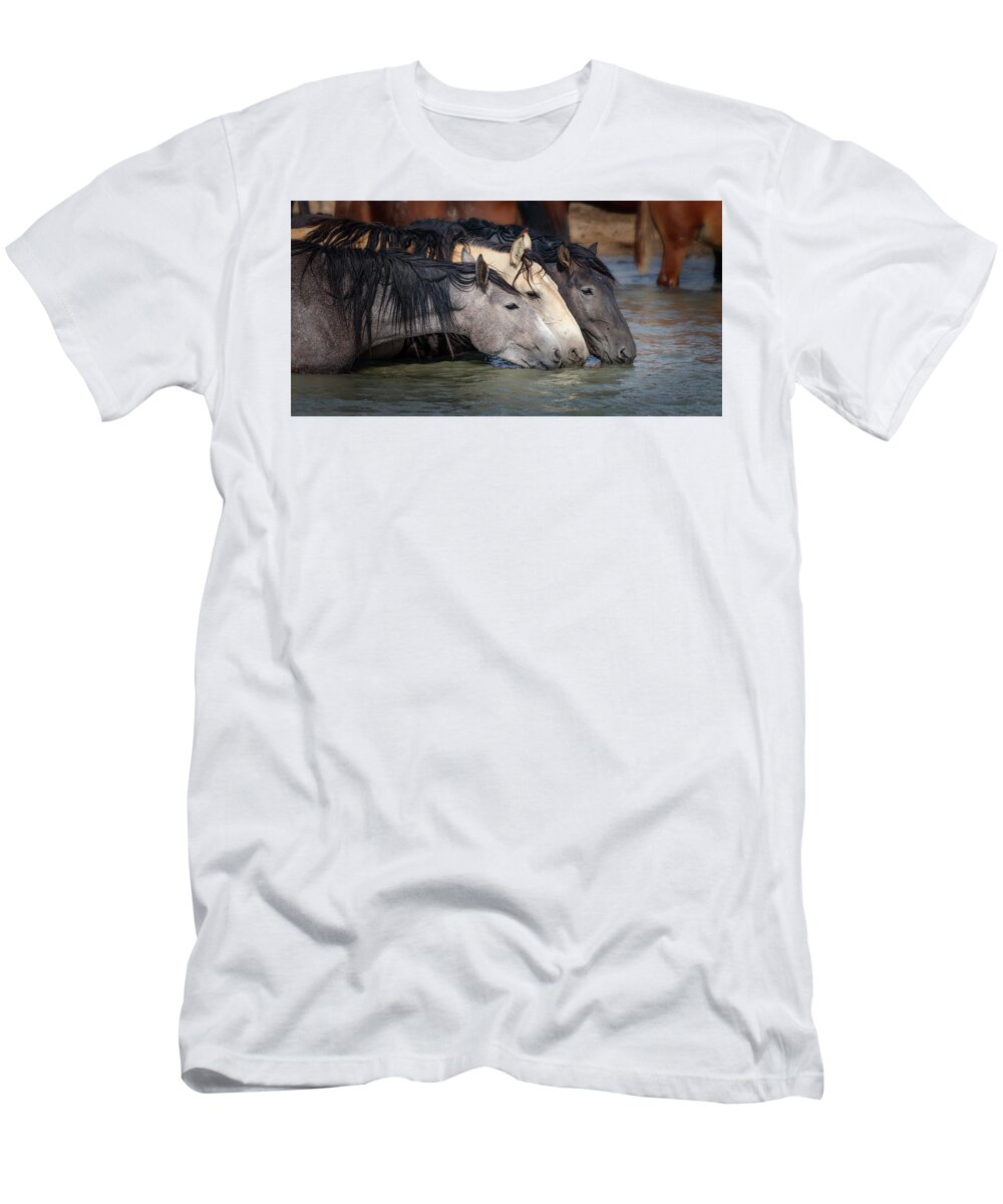 Horse T-Shirt featuring the photograph Blended Color Family of Wild Horses by Michael Ash