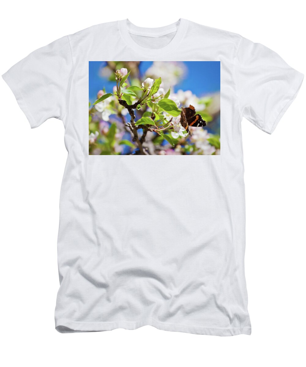 Blossoms T-Shirt featuring the photograph Blossoms and butterfly by Tatiana Travelways