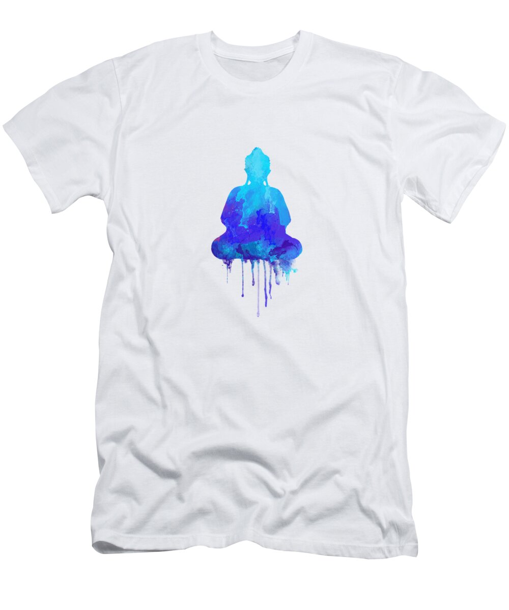 Watercolor T-Shirt featuring the painting Blue Buddha watercolor painting by Thubakabra