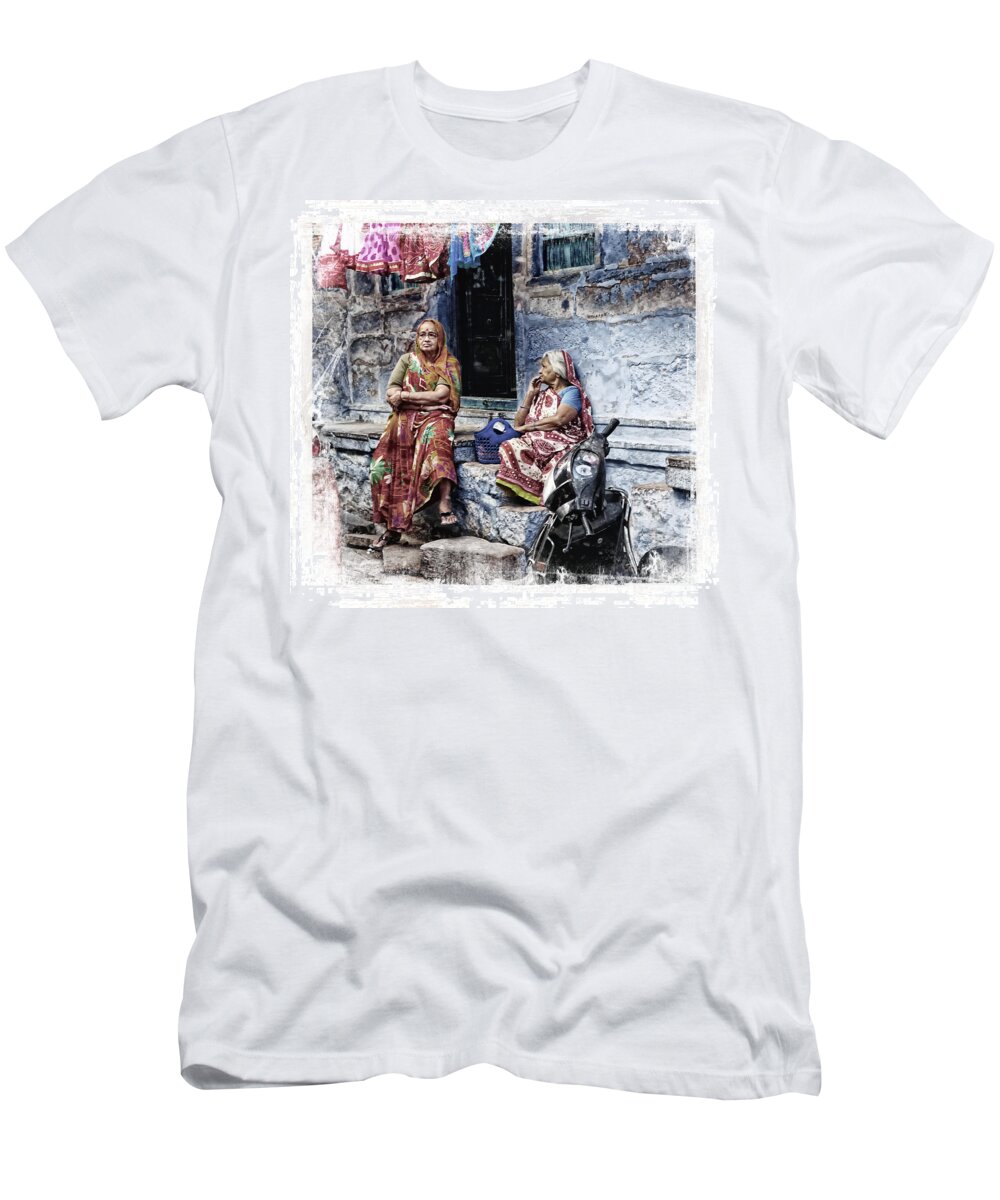 Shop T-Shirt featuring the photograph Blue City House Hanging Out India Rajasthan 1c by Sue Jacobi