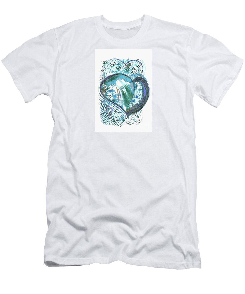 Heart T-Shirt featuring the painting Blue Heart by Corinne Carroll