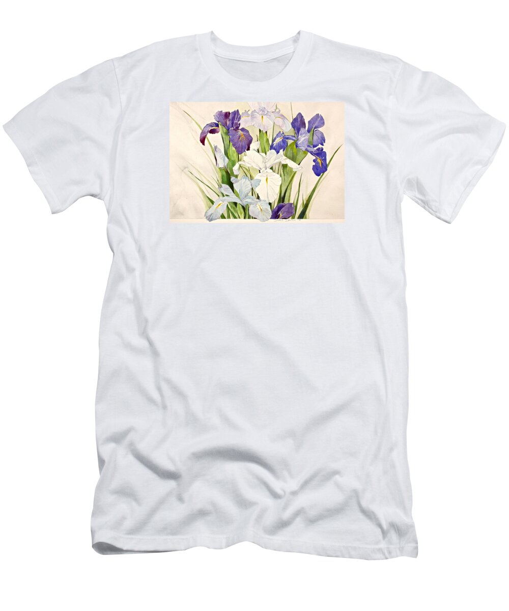 Water Color T-Shirt featuring the painting Blue Irises-Posthumously presented paintings of Sachi Spohn by Cliff Spohn