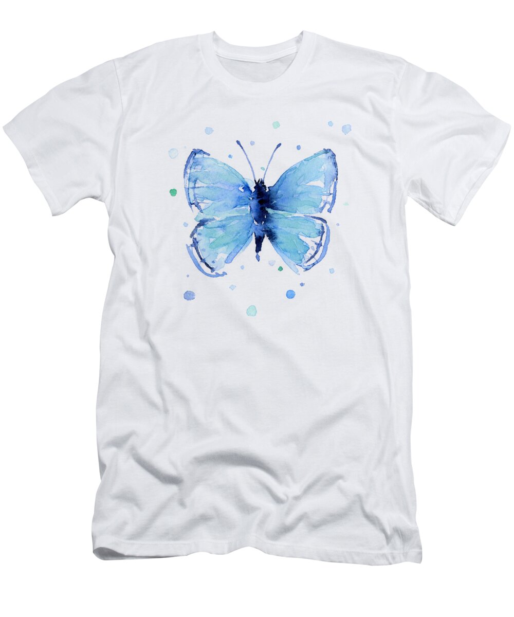 Blue Butterfly Watercolor T-Shirt by Olga Shvartsur - Pixels