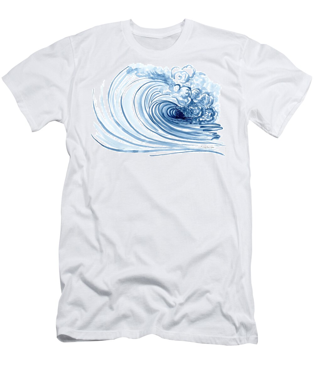 Modern T-Shirt featuring the painting Blue Wave Modern Loose Curling Wave by Audrey Jeanne Roberts
