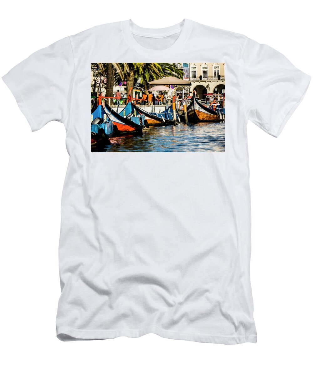 Boats T-Shirt featuring the photograph Boats waiting for passengers on a canal in Portugal by Sven Brogren