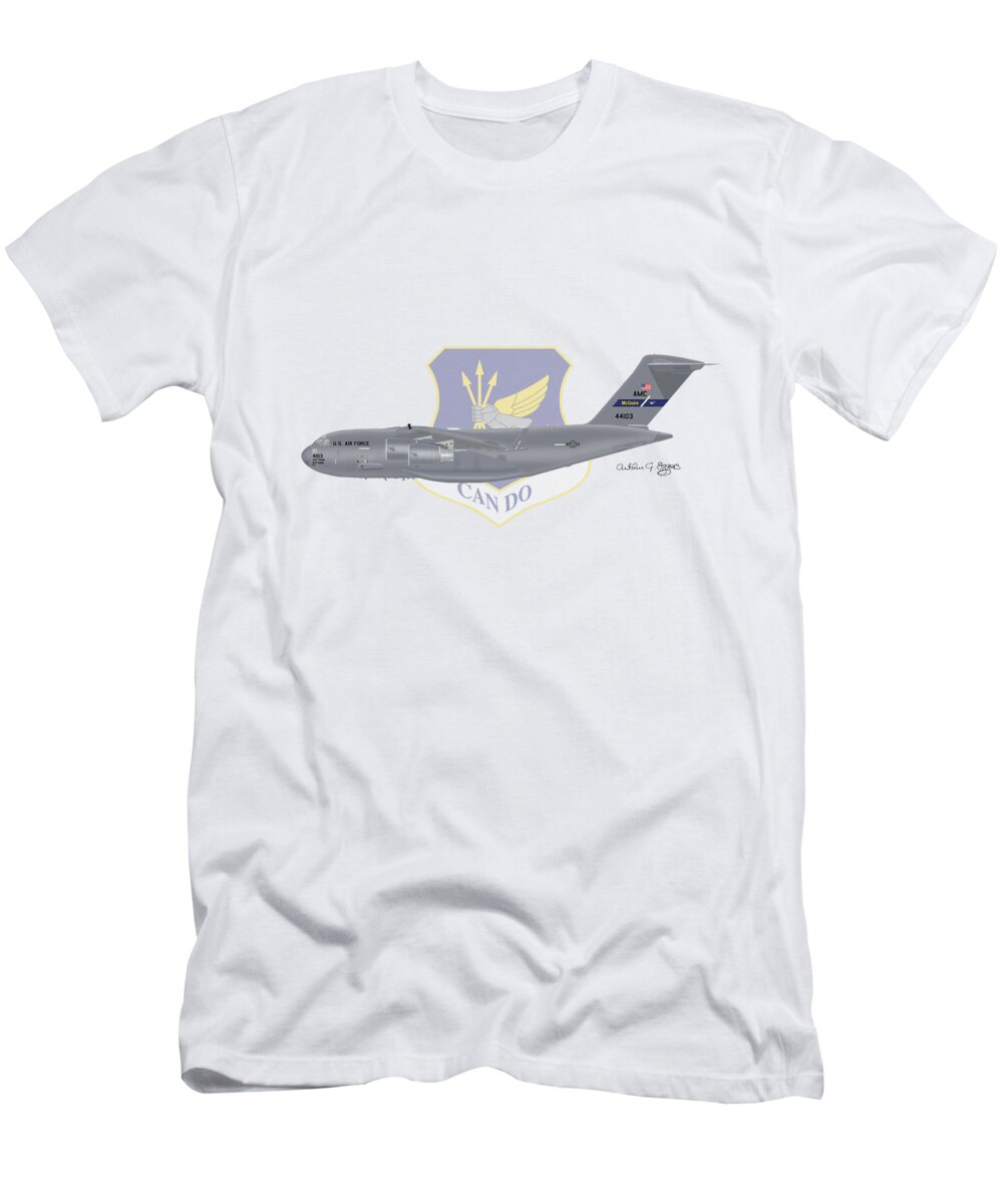 Boeing T-Shirt featuring the digital art Boeing C-17 Globemaster III McGuire AFB by Arthur Eggers