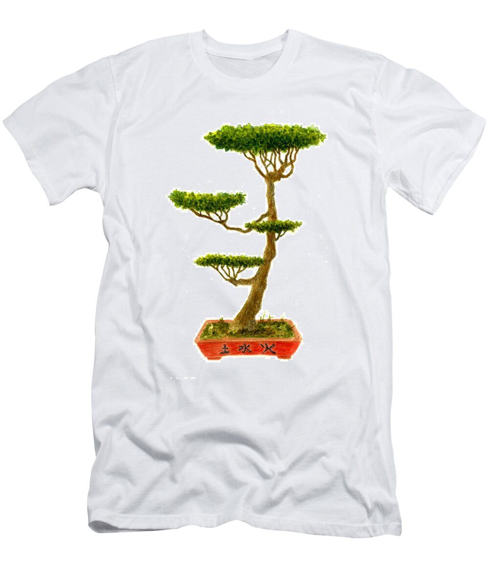 Tree T-Shirt featuring the painting Bonsai Tree by Michael Vigliotti