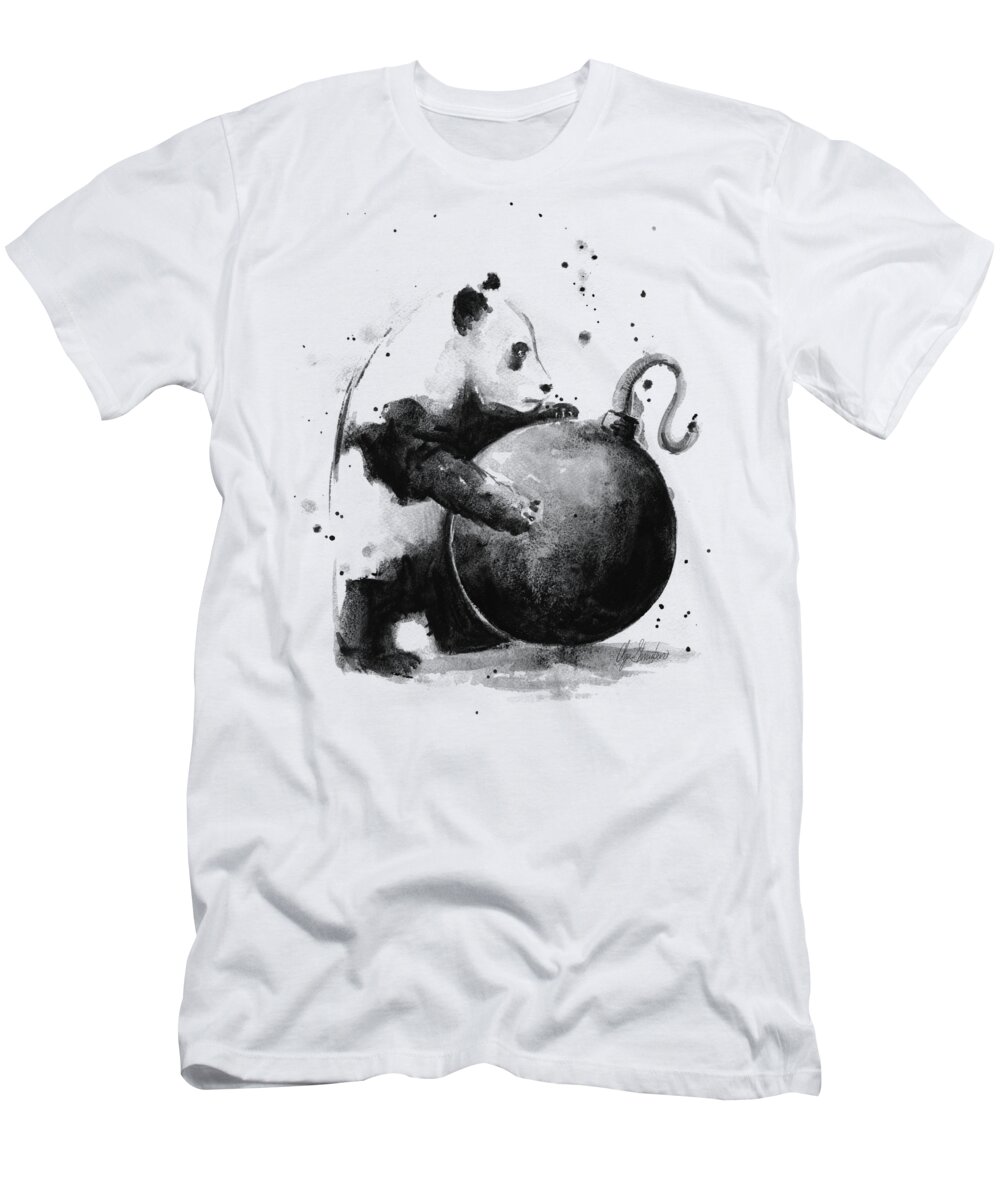Panda T-Shirt featuring the painting Boom Panda by Olga Shvartsur