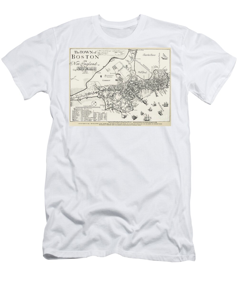 1722 T-Shirt featuring the drawing Boston Map, 1722 by John Bonner