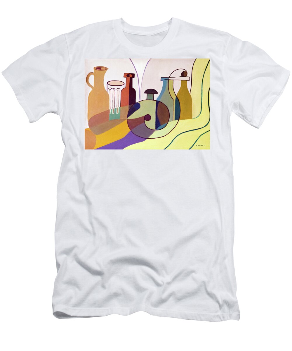 2d T-Shirt featuring the painting Bottles And Glass - Cubism by Brian Wallace
