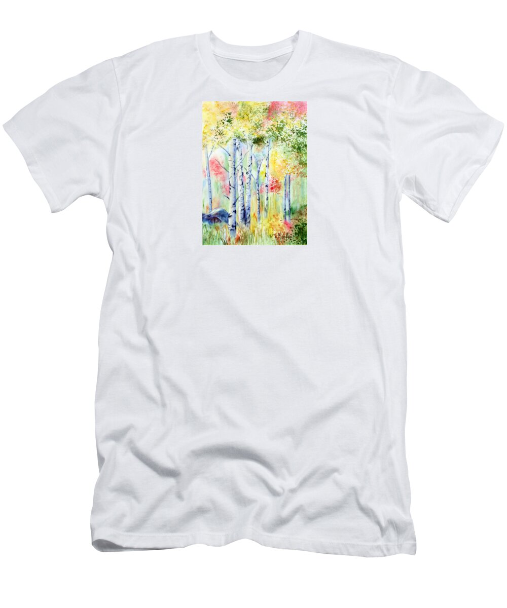 Trees T-Shirt featuring the painting Boulder Grove by Marsha Karle