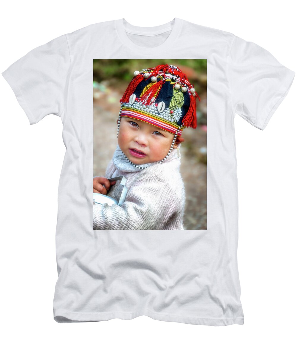 Asia T-Shirt featuring the photograph Boy with a red cap. by Usha Peddamatham
