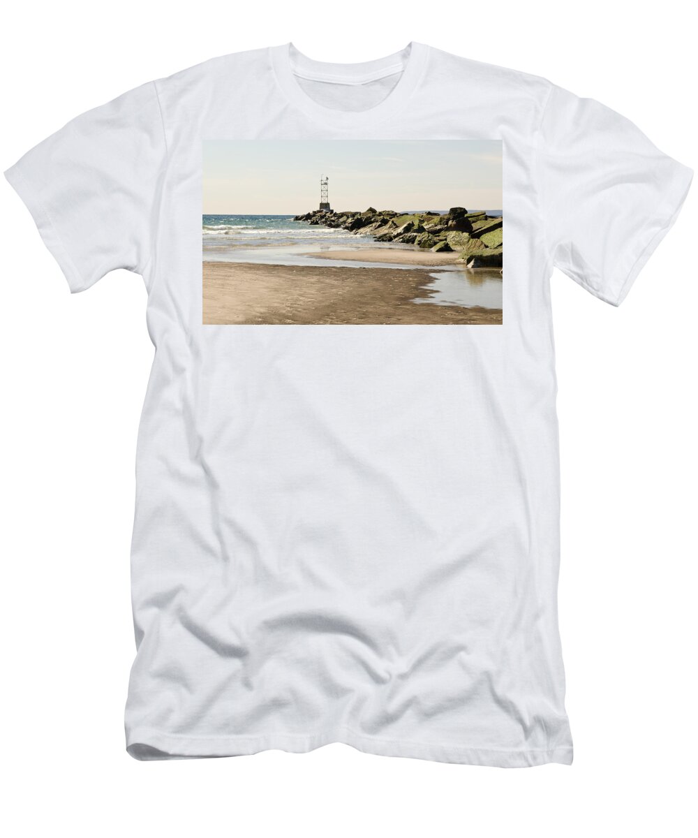 Breezy Point T-Shirt featuring the photograph Breezy Point Jetty with Pools by Maureen E Ritter