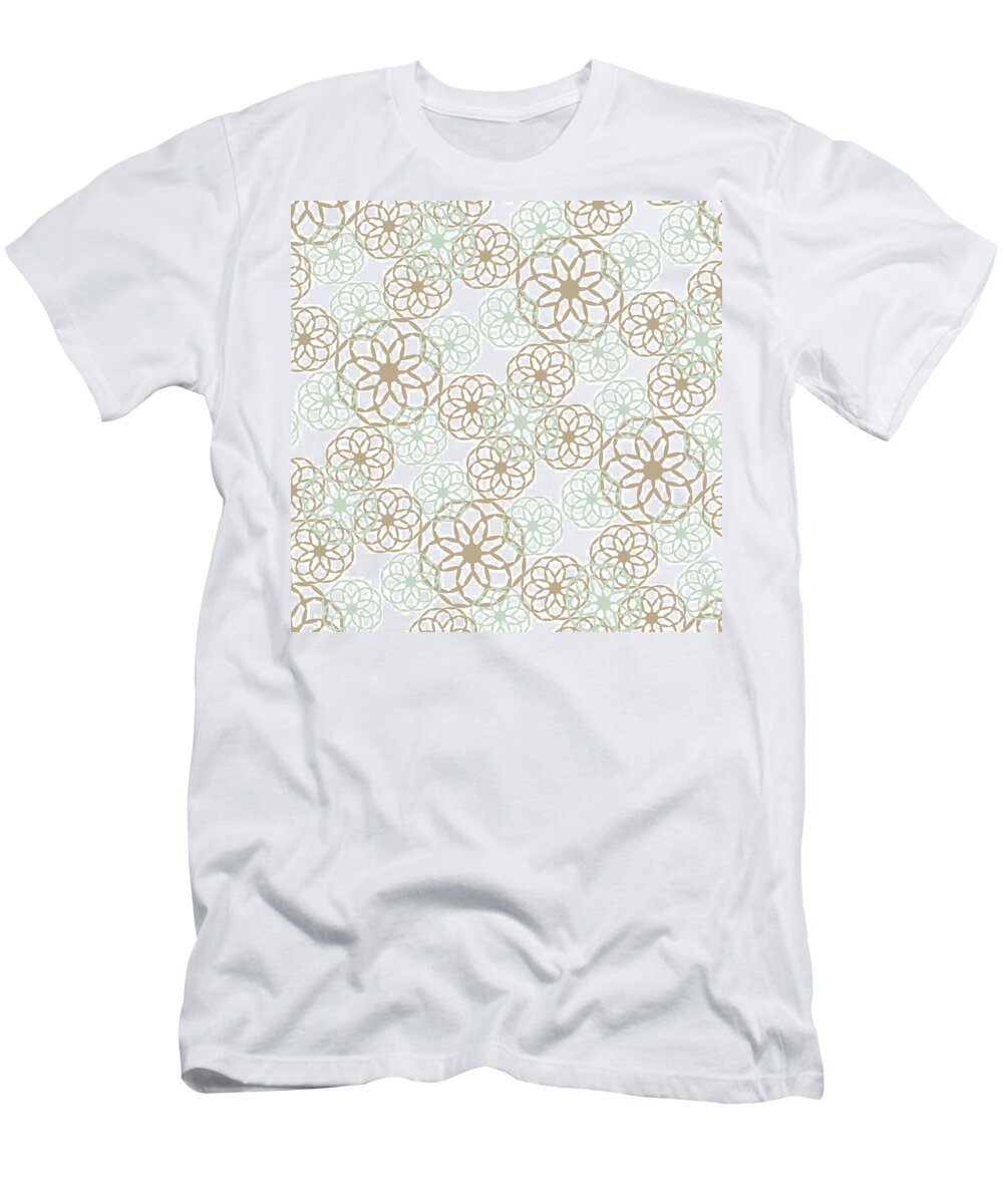 Flower Pattern T-Shirt featuring the mixed media Brown And Green Floral Pattern by Christina Rollo