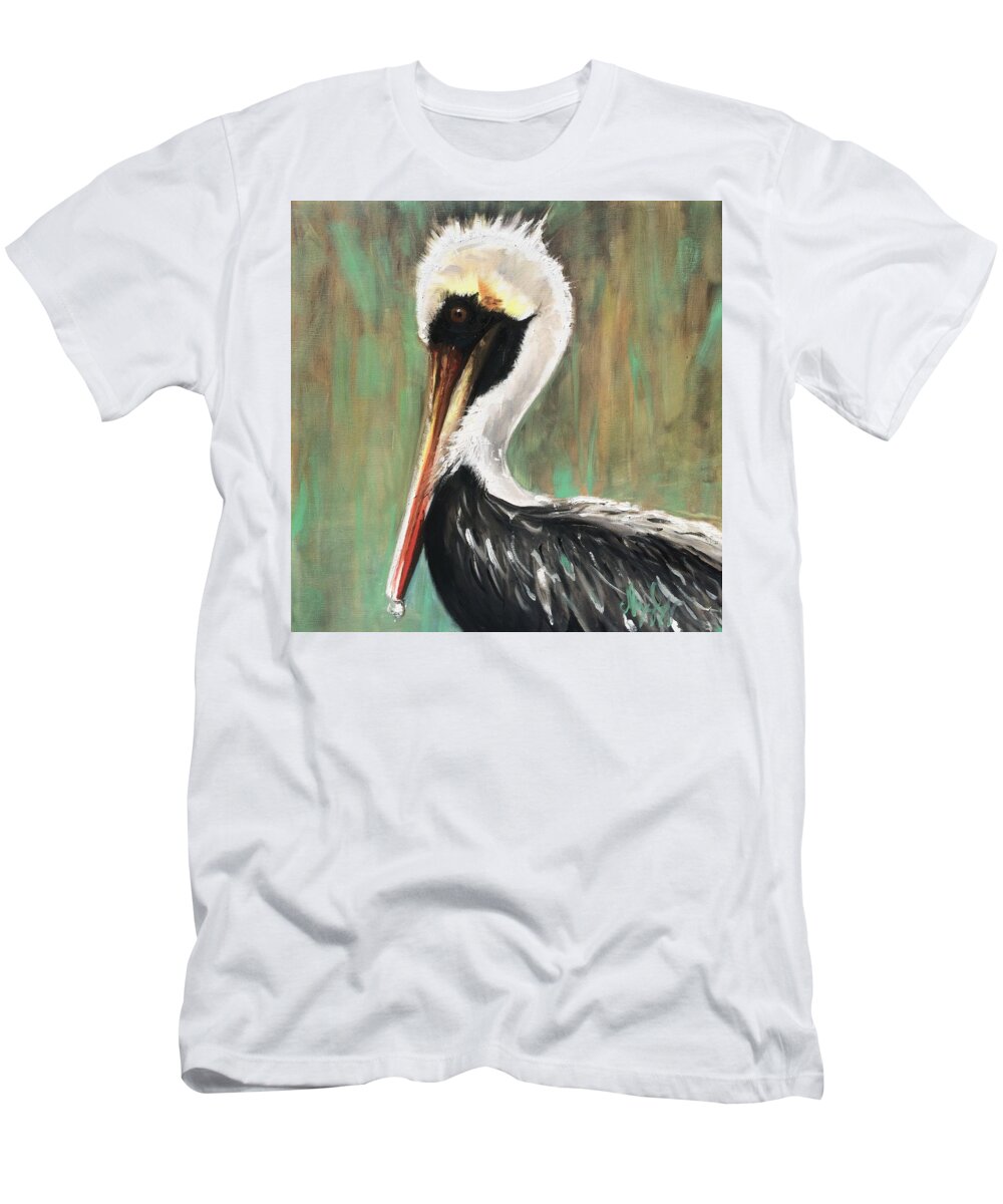 Bird T-Shirt featuring the painting Brown Pelican by Maggii Sarfaty