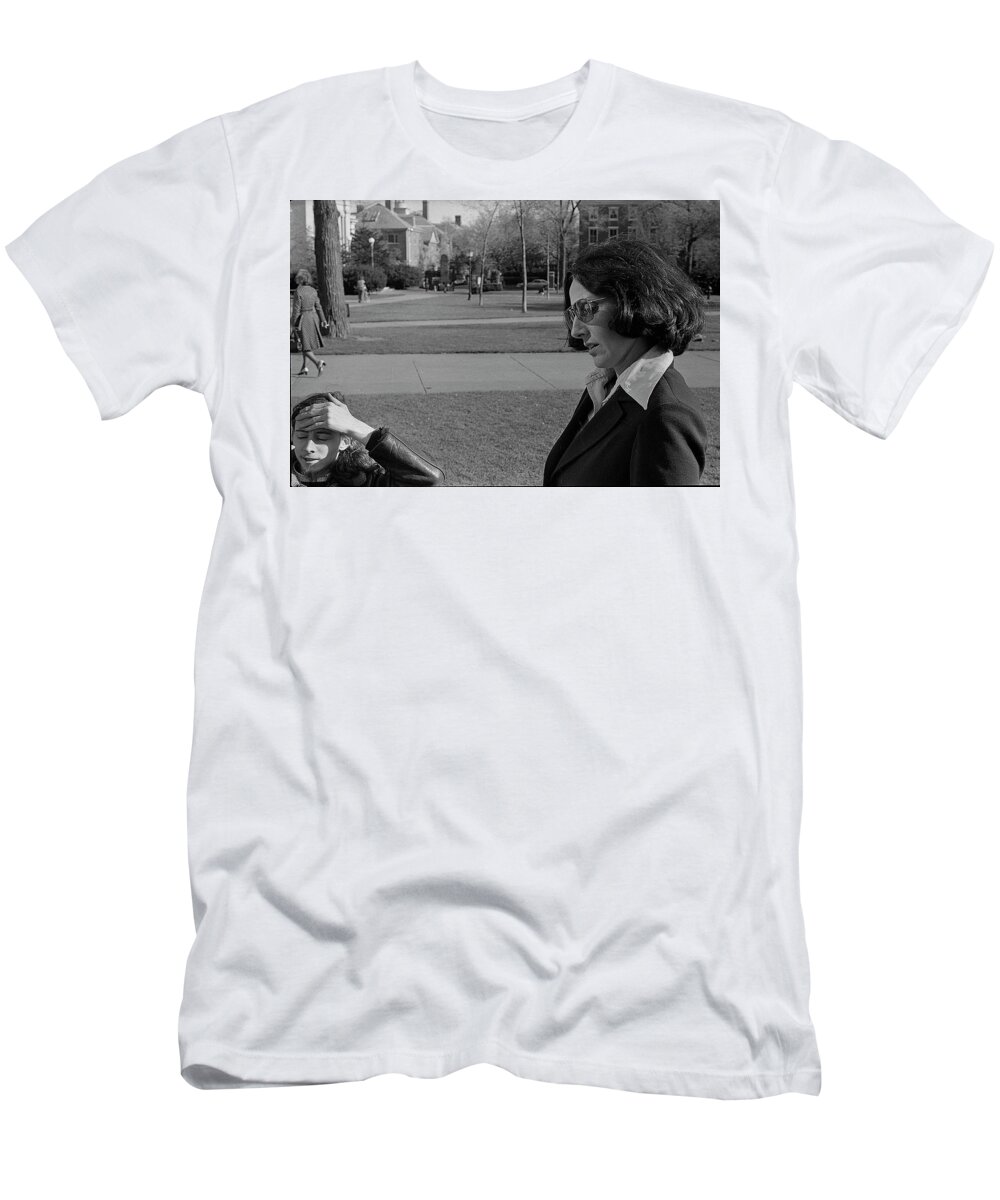 Brown University T-Shirt featuring the photograph Brown University Student and his Mother, 1975 by Jeremy Butler