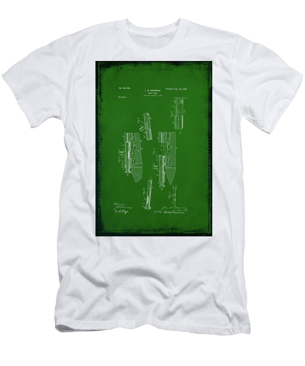 Patent T-Shirt featuring the mixed media Browning Bolt Gun Patent Drawing 1c by Brian Reaves