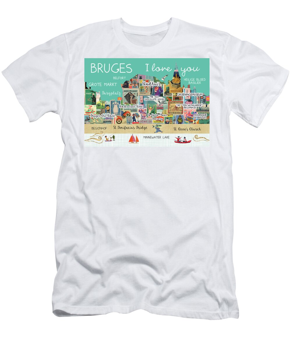 Bruges I Love You T-Shirt featuring the mixed media Bruges I love you by Claudia Schoen