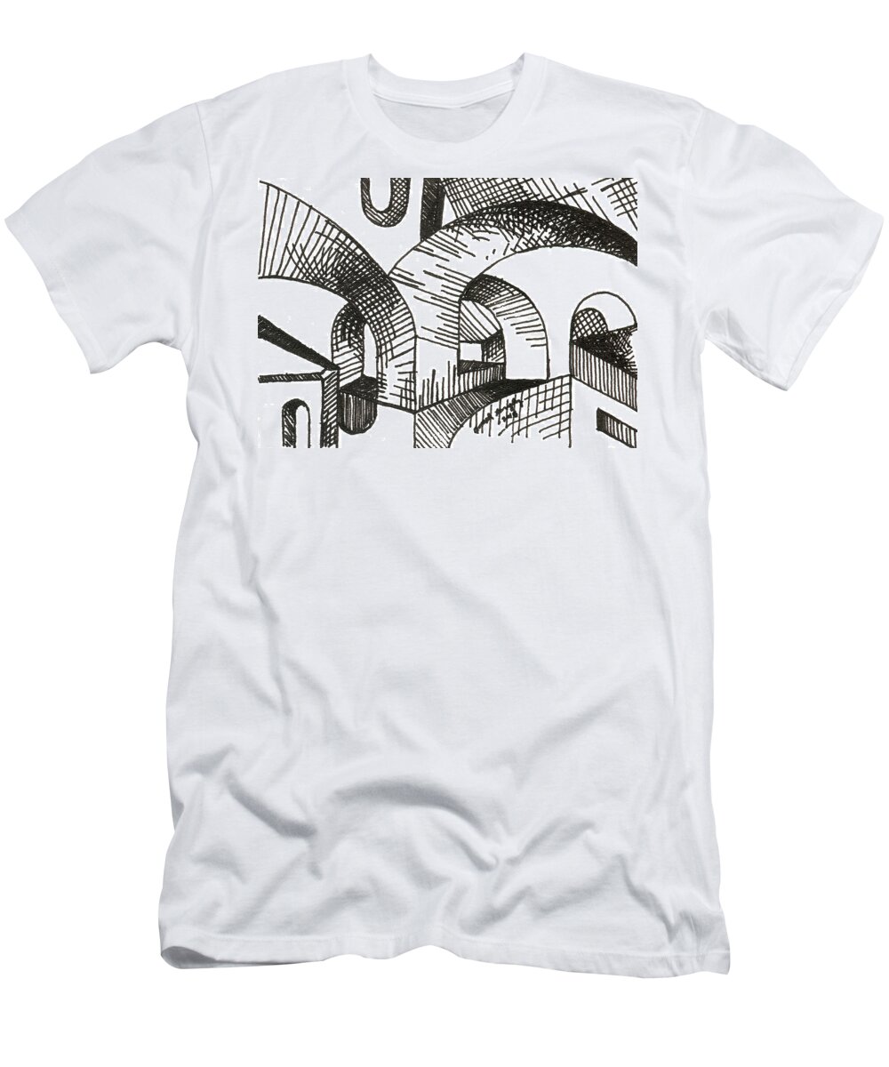 Building T-Shirt featuring the drawing Buildings 1 2015 - ACEO by Joseph A Langley