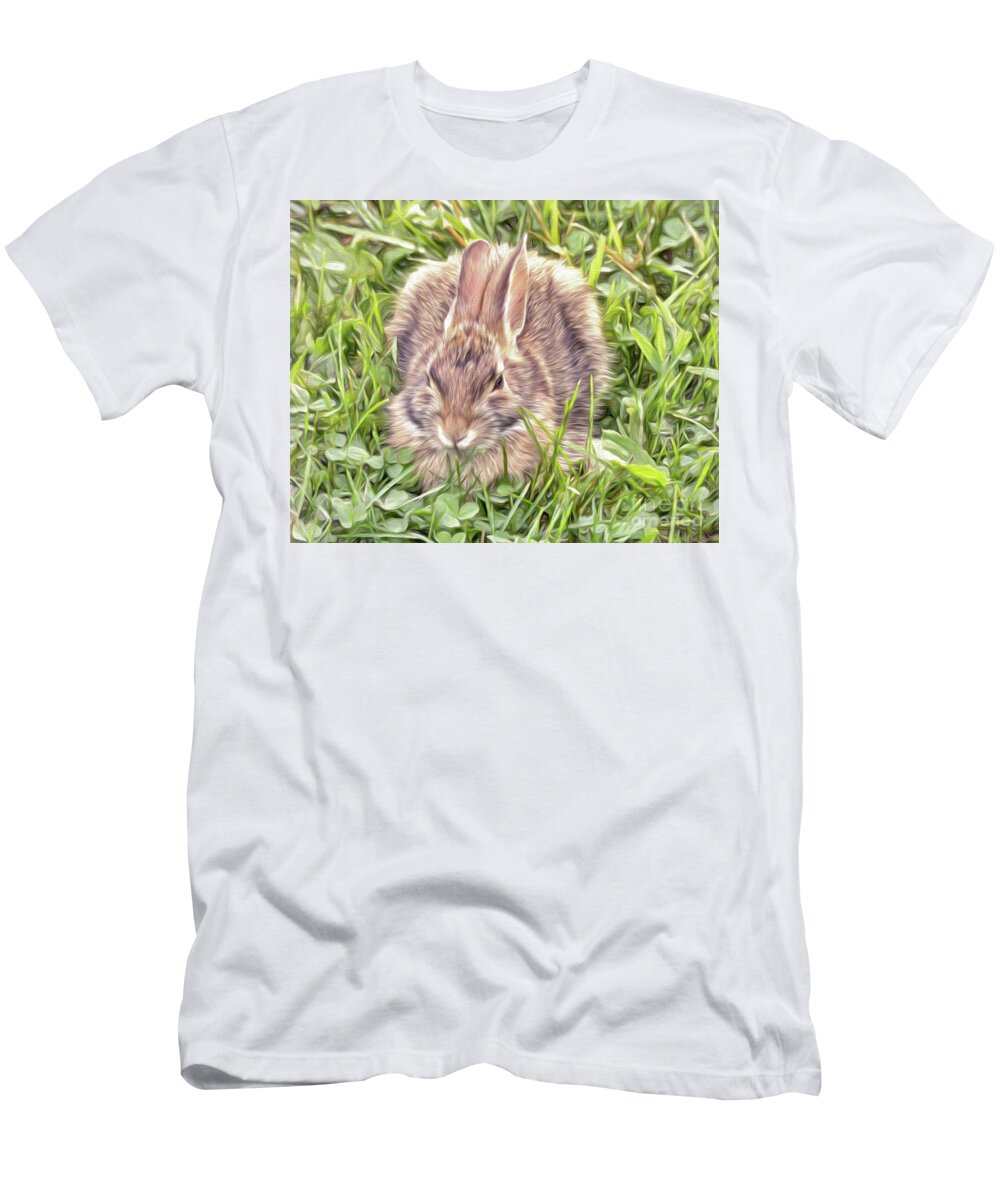 Bunny T-Shirt featuring the photograph Bunny in the Clover by Kerri Farley