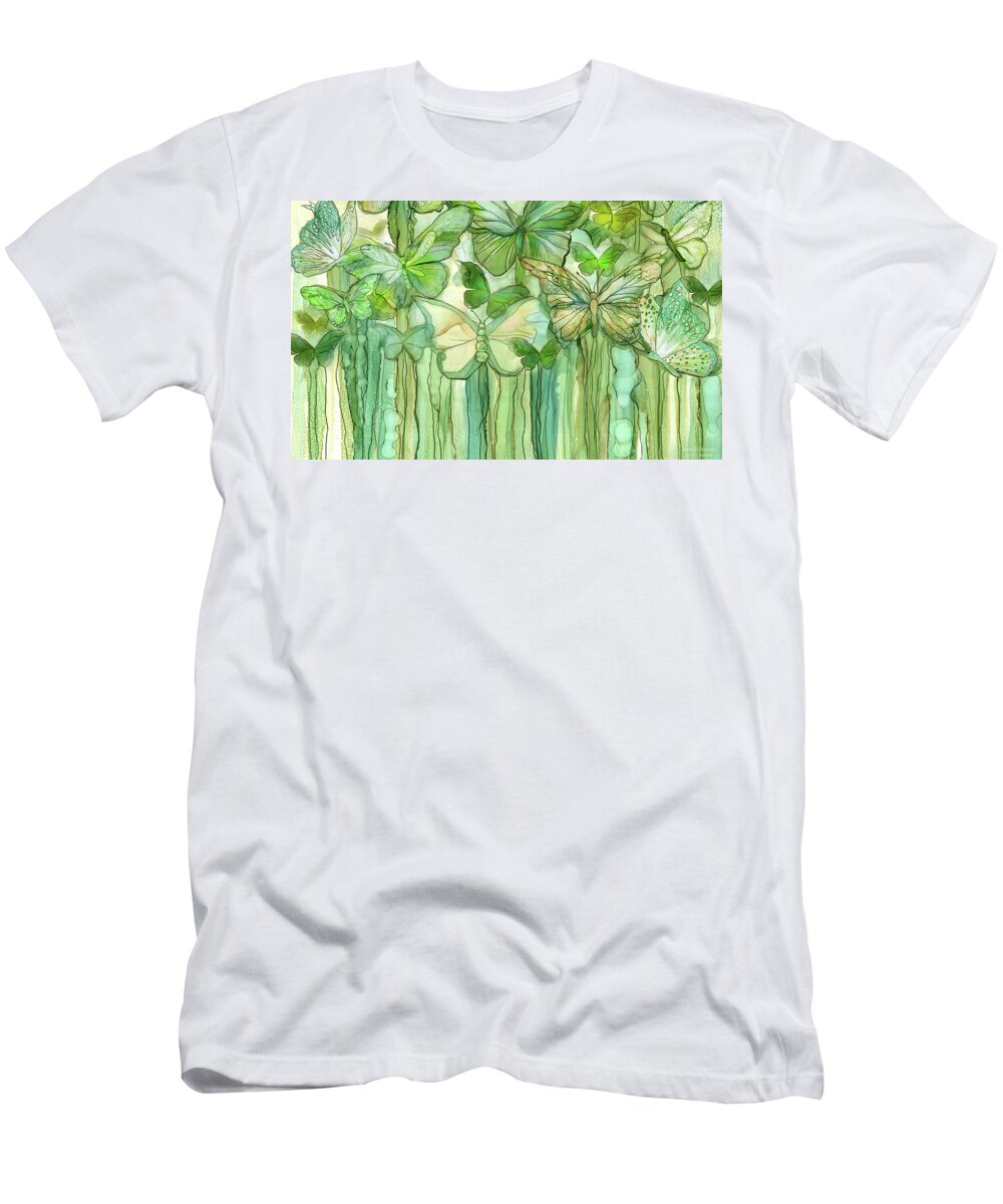 Carol Cavalaris T-Shirt featuring the mixed media Butterfly Bloomies 3 - Yellow by Carol Cavalaris