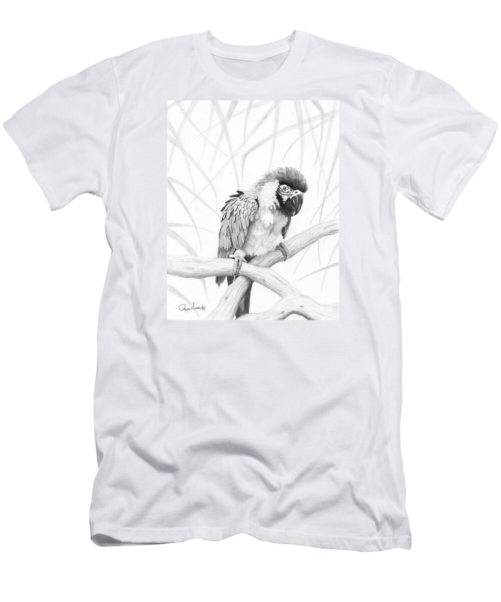Parrot T-Shirt featuring the drawing BW Parrot by Phyllis Howard