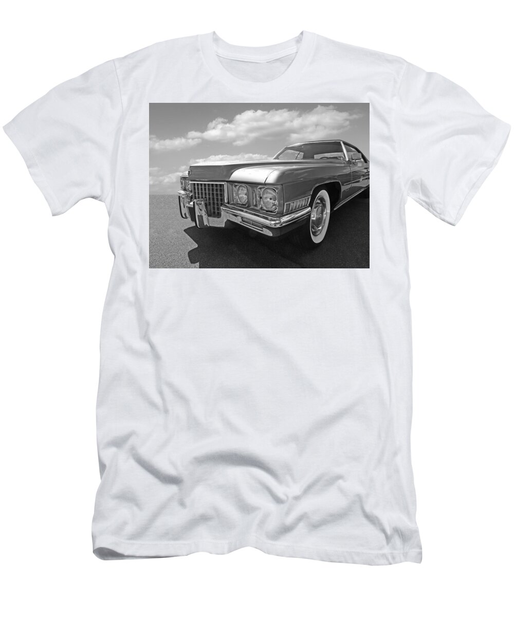 Cadillac T-Shirt featuring the photograph Cadillac Coupe de Ville 1971 in Black and White by Gill Billington