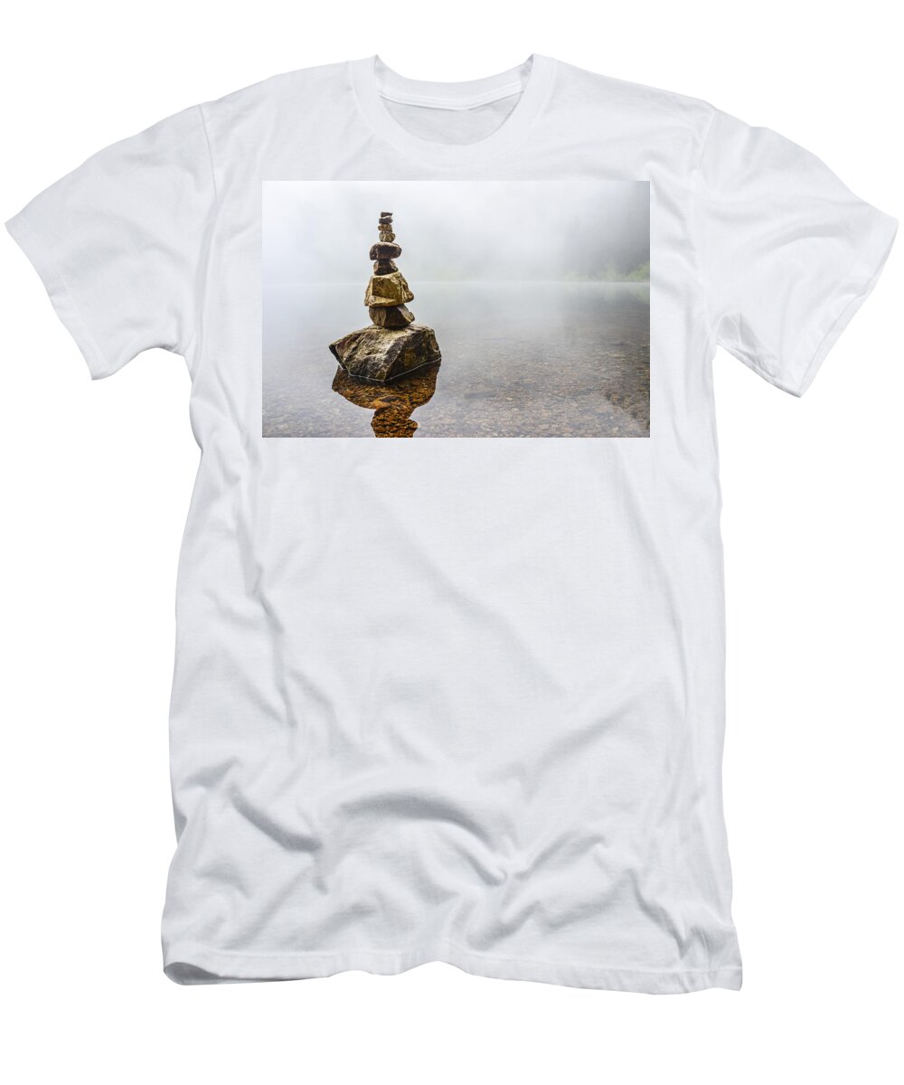 Concept T-Shirt featuring the photograph Cairn in a Foggy Lake by Pelo Blanco Photo