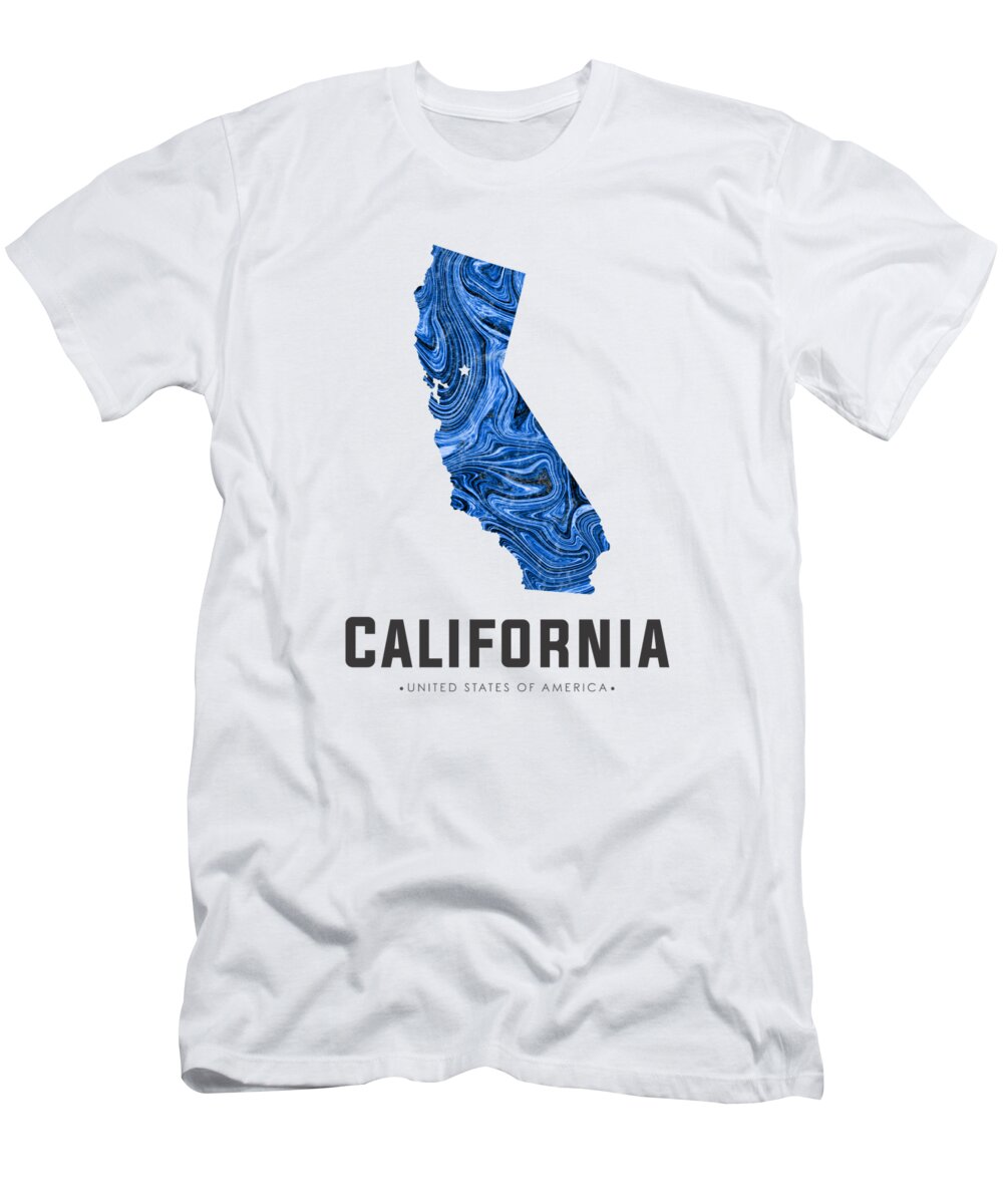 California T-Shirt featuring the mixed media California Map Art Abstract in Blue by Studio Grafiikka