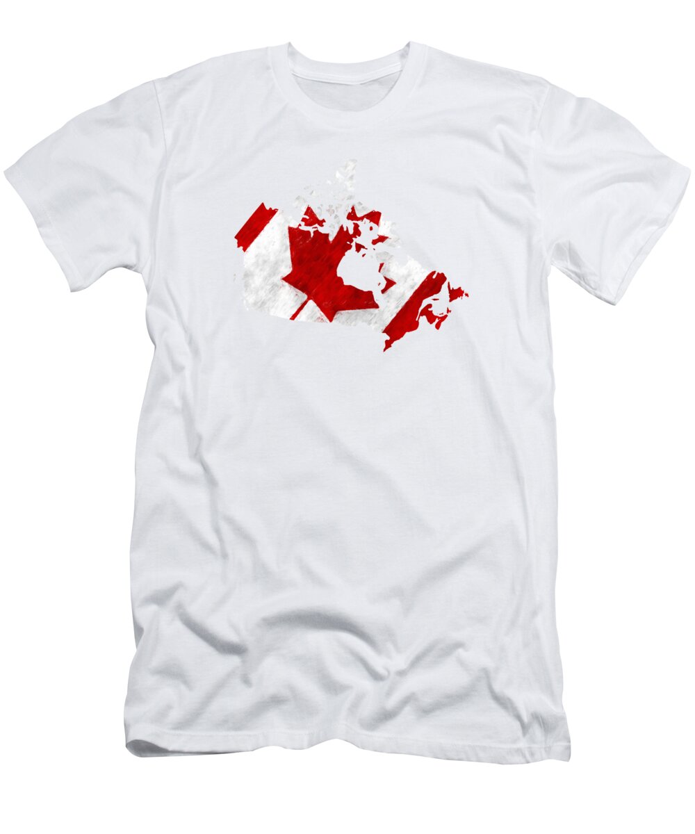 Canada T-Shirt featuring the digital art Canada Map Art with Flag Design by World Art Prints And Designs