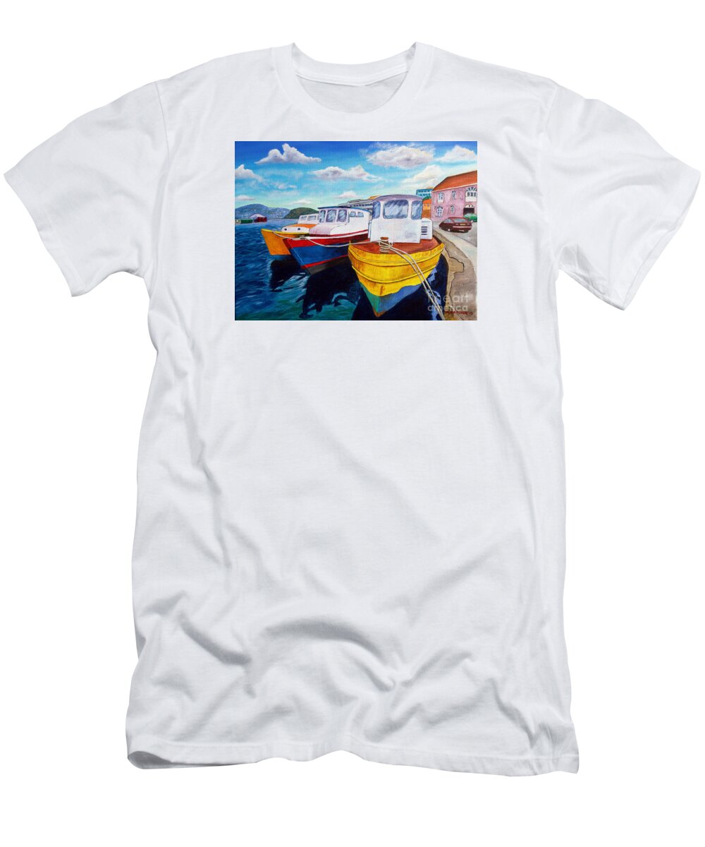 Grenada T-Shirt featuring the painting Carenage scene 1 by Laura Forde