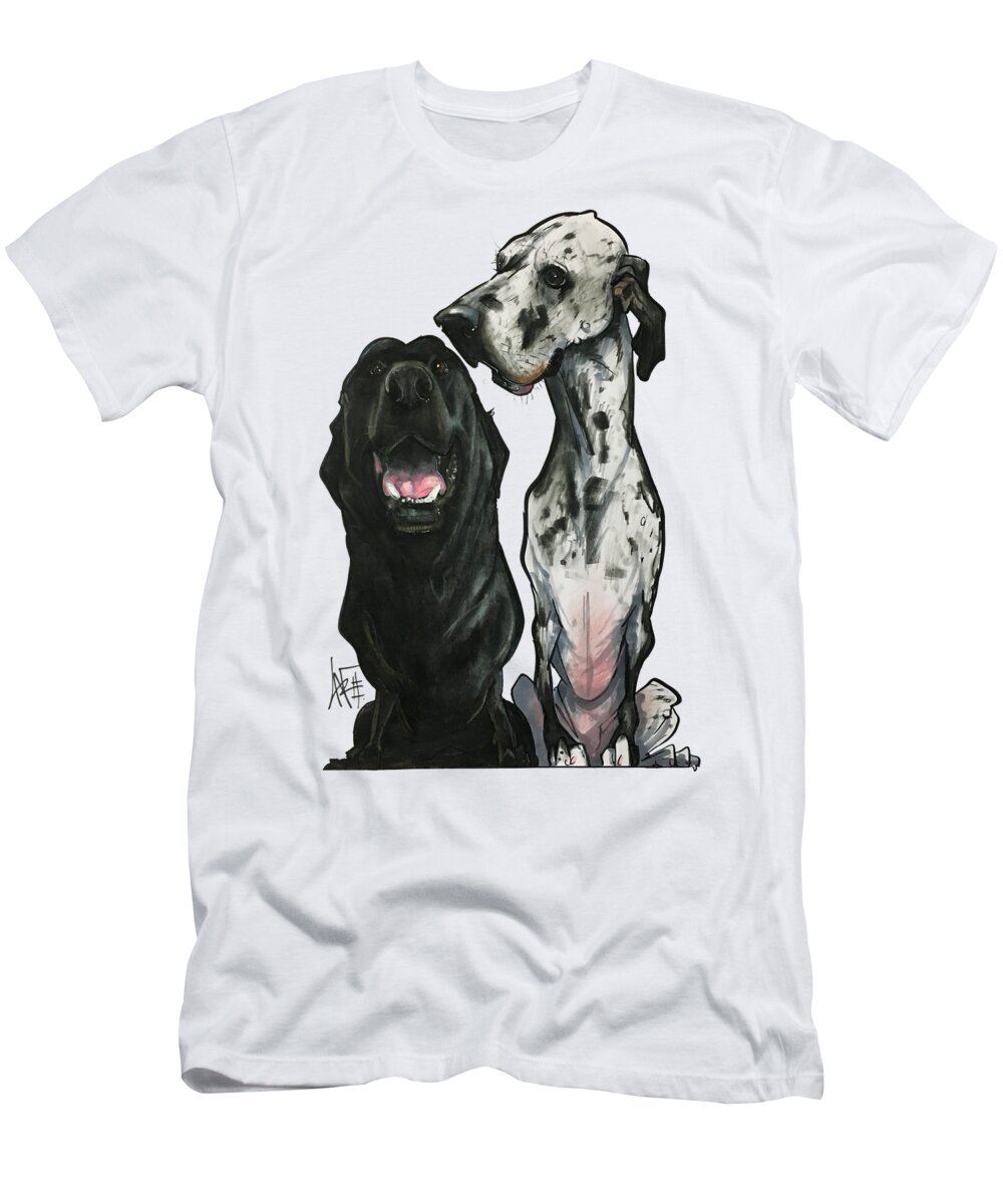 Pet Portrait T-Shirt featuring the drawing Carney 7-1487 by Canine Caricatures By John LaFree