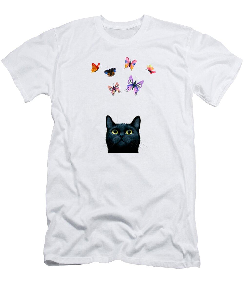 Cat T-Shirt featuring the painting Cat 606 by Lucie Dumas