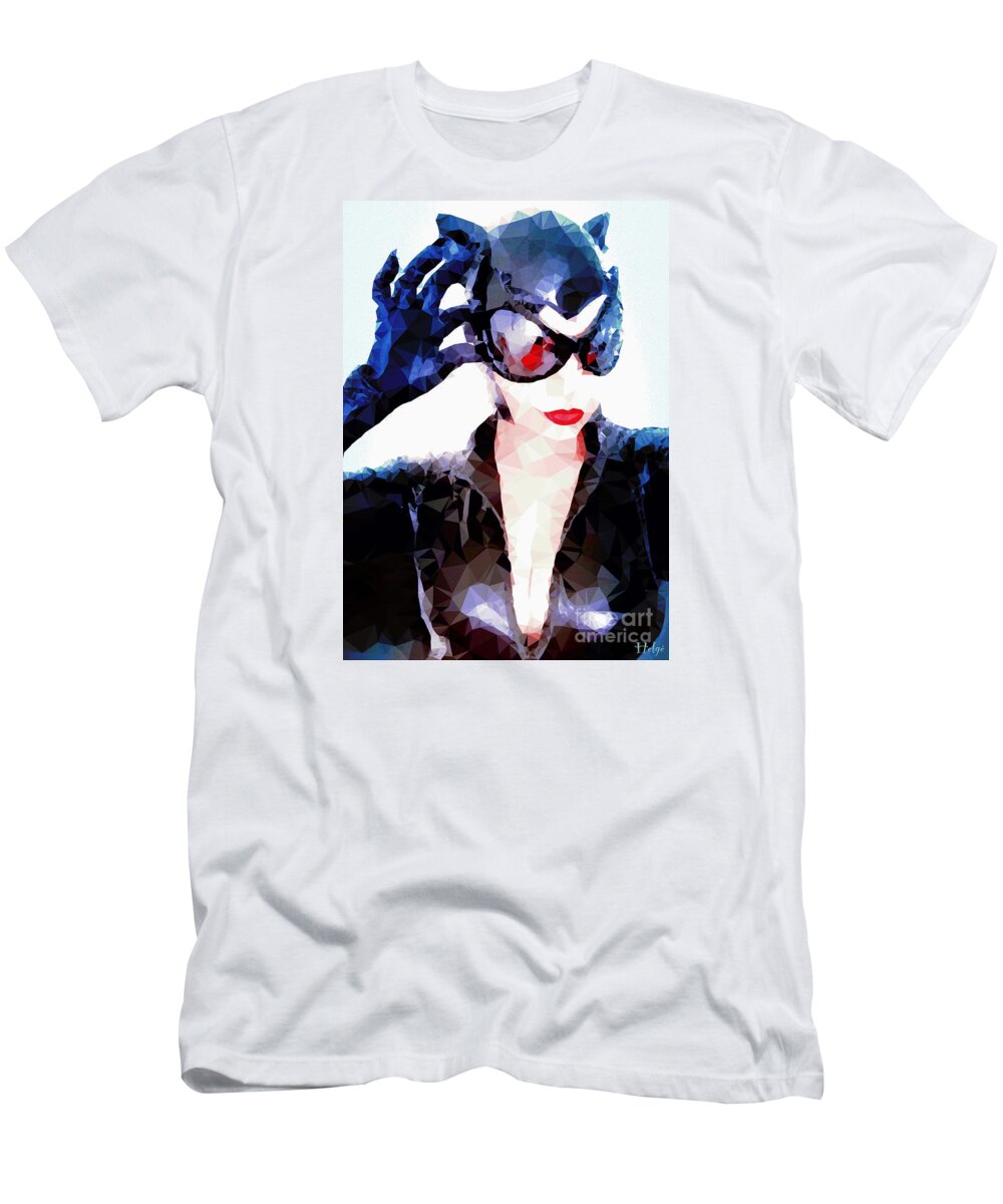 Catwoman T-Shirt featuring the digital art Cat Eyes by HELGE Art Gallery