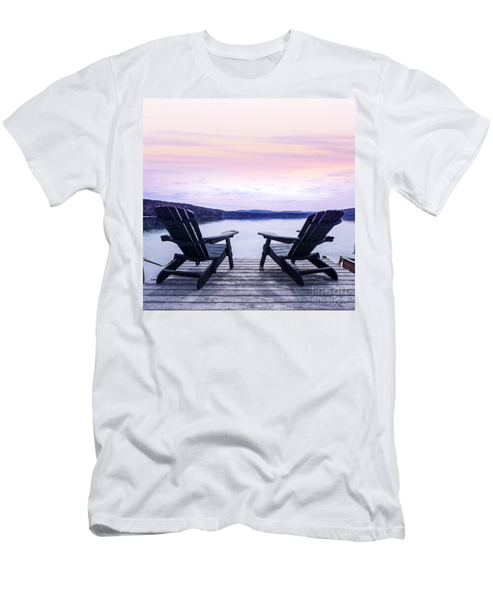 Chairs T-Shirt featuring the photograph Chairs on lake dock by Elena Elisseeva