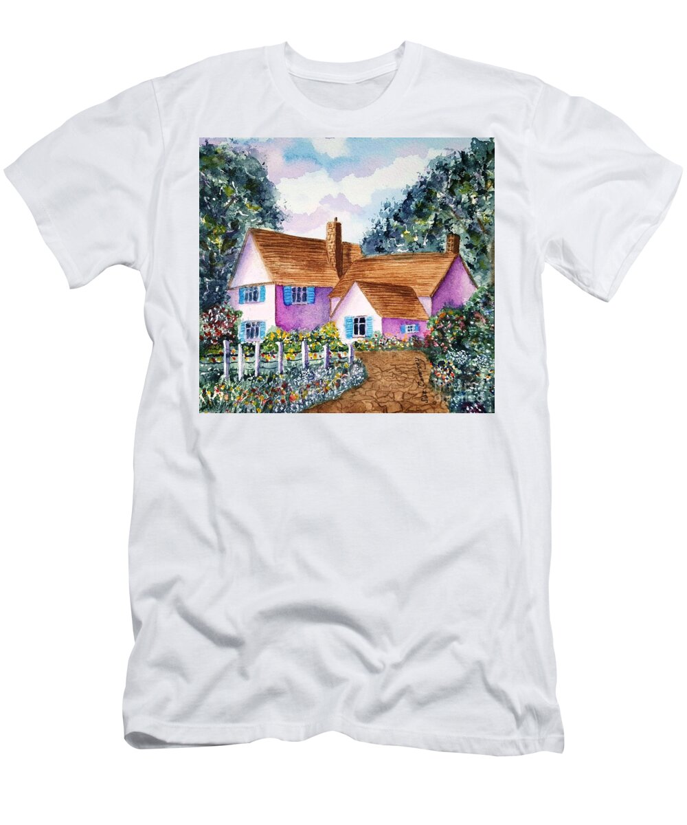 Cottage T-Shirt featuring the painting Charming Cottage by Sue Carmony