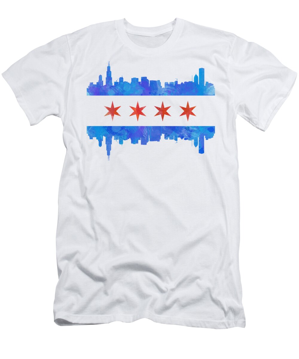Chicago T-Shirt featuring the painting Chicago Flag Watercolor by Mike Maher