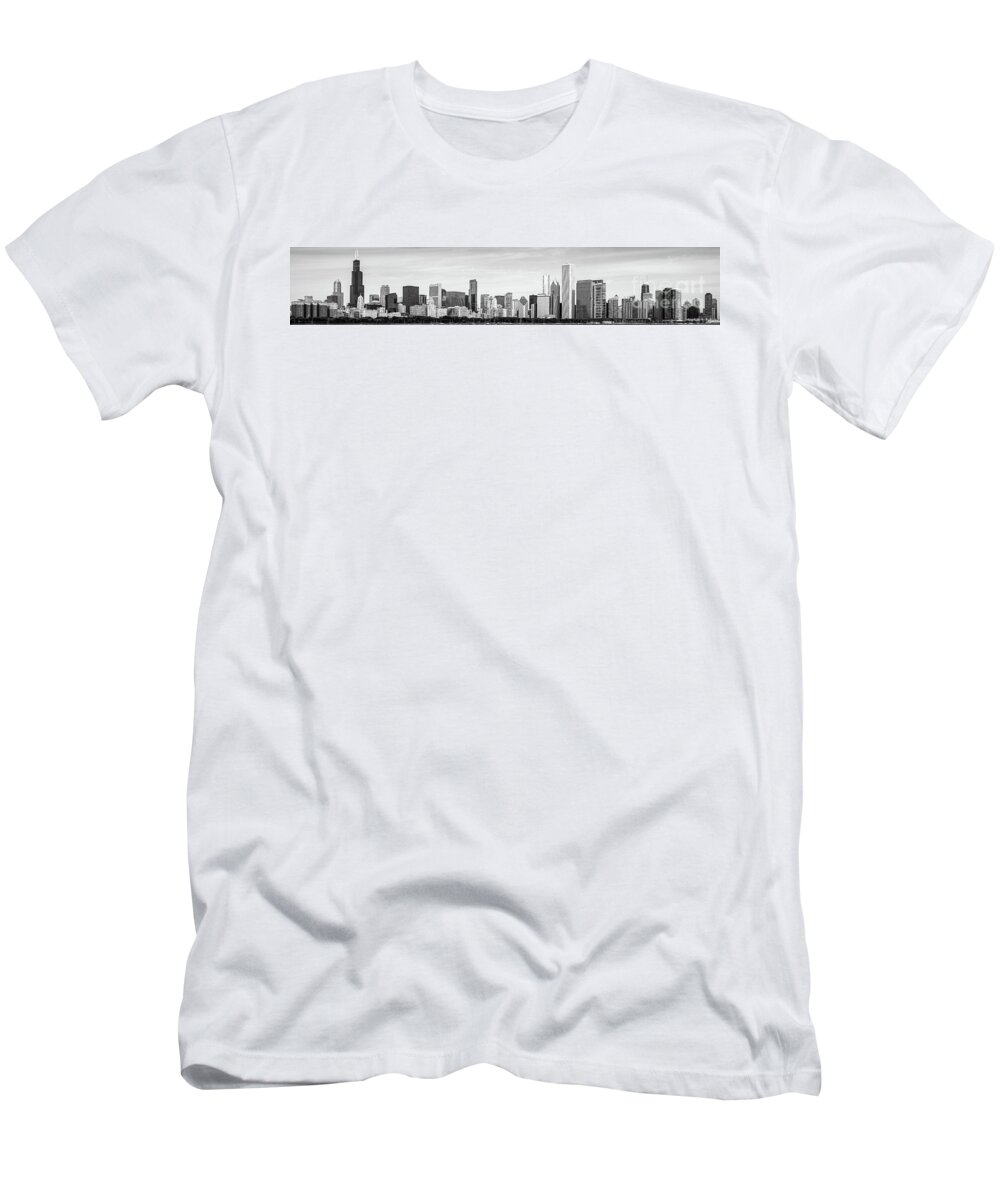 2011 T-Shirt featuring the photograph Chicago Panorama Skyline High Resolution Black and White Photo by Paul Velgos