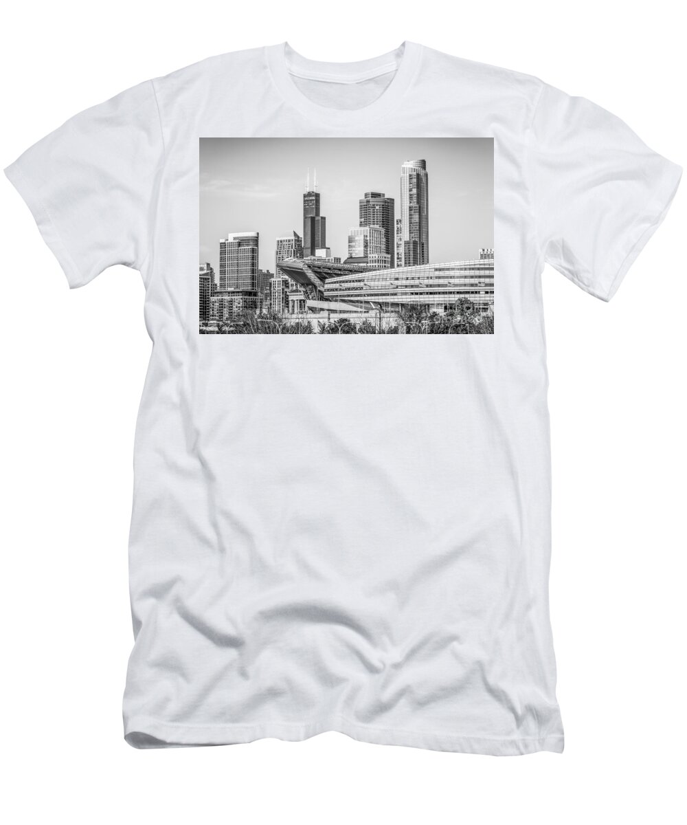 America T-Shirt featuring the photograph Chicago Skyline with Soldier Field and Willis Tower by Paul Velgos