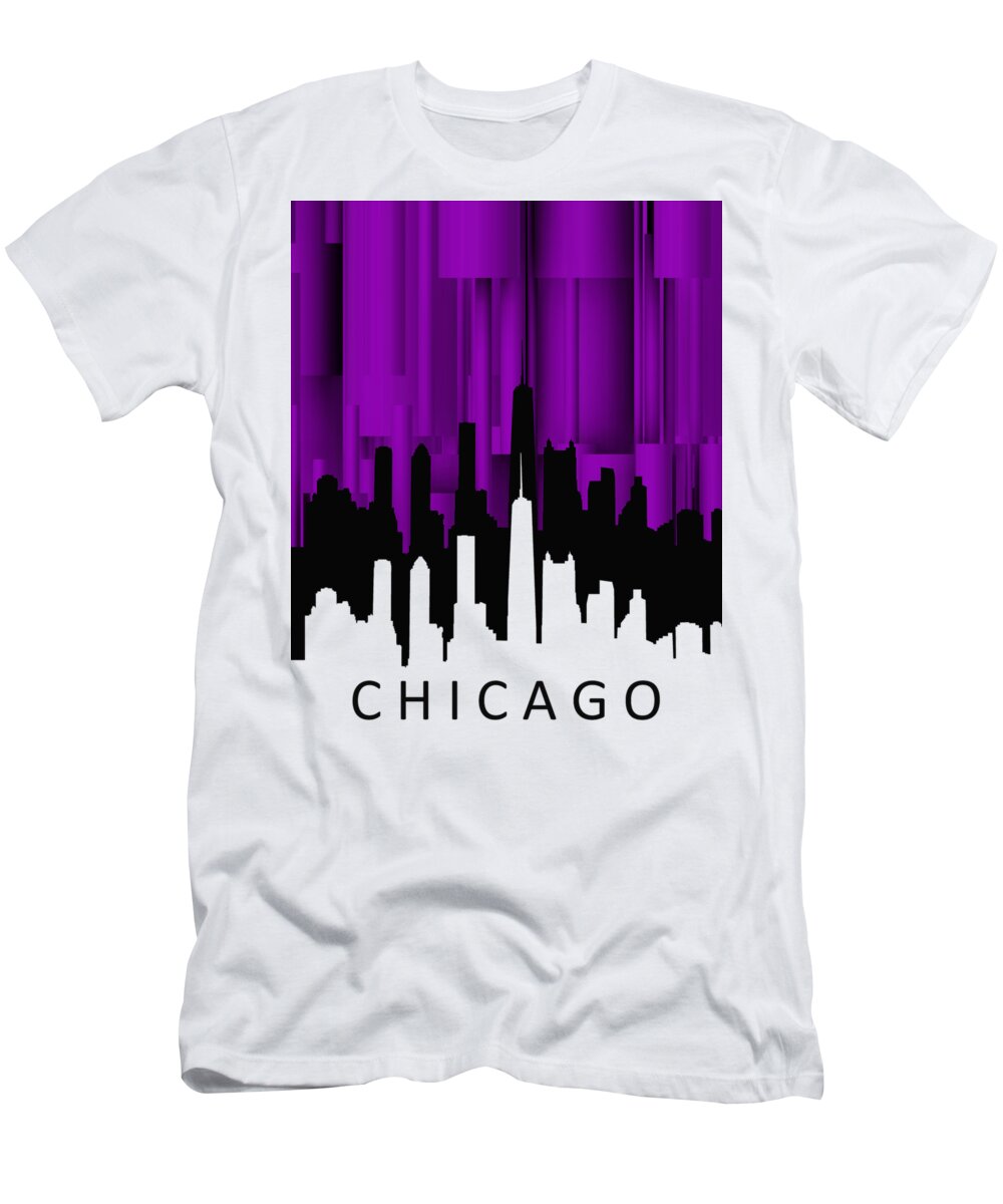 Chicago T-Shirt featuring the digital art Chicago violet vertical by Alberto RuiZ