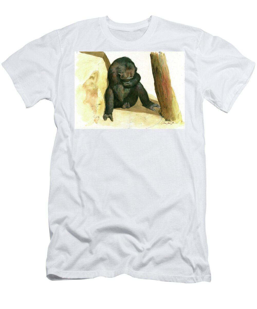 Chimp T-Shirt featuring the painting Chimp by Juan Bosco